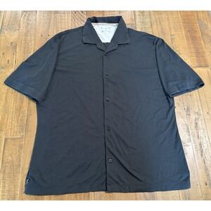 Left Coast Tee Shirt Mens XL Black Pima Cotton Short Sleeve Button Up Shaped